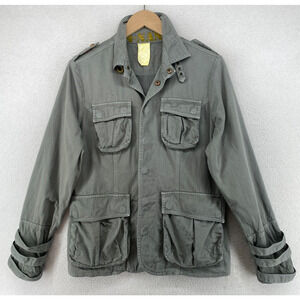 DA-NANG Jacket Womens M Cargo Military Field Floral Embroidered Snap Button Gray